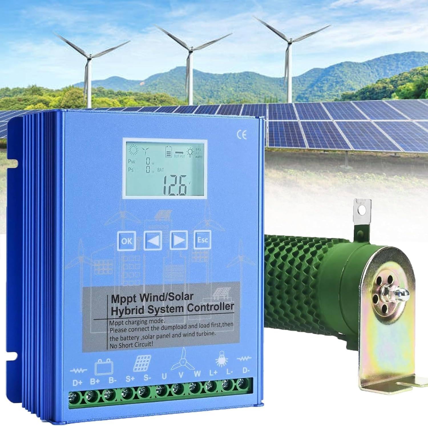 Wind Solar Hybrid Charge Controller with LCD Display and Dump Load 1000W,12V/24V/48V Automatic Wind and Solar Charge Controller, 800W Wind + 600W Solar Wind Power Intelligent Regulator 24/48V