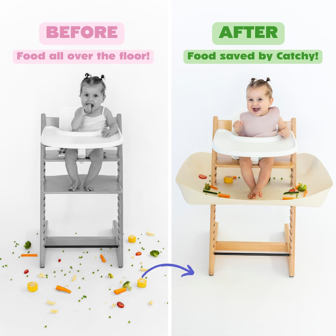 CATCHY -Food Catcher-Compatible with Stokke Tripp Trapp High Chair +11 Other High Chairs-Highchair Sold Separately-Baby & Toddler Food & Mess Catcher-Premium Linen Inspired -Under High Chair Accessory