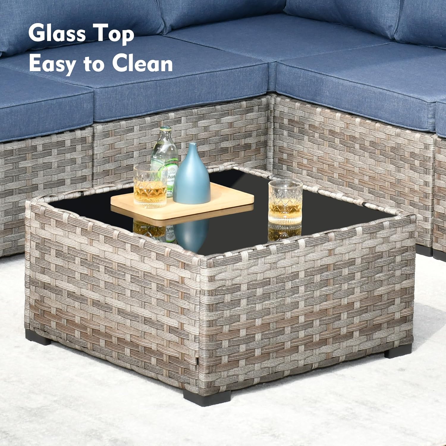 Outdoor Patio Furniture Set,Outdoor Wicker Patio Sectional Furniture Sets,All-Weather Rattan Sectional Sofa Chairs Conversation Set (Denim Blue, 13 PCS w/ 42