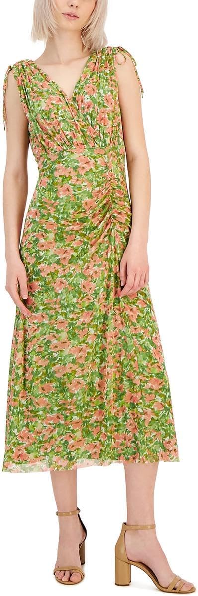 Anne Klein Women's Tie Shoulder Surplice Midi Dress