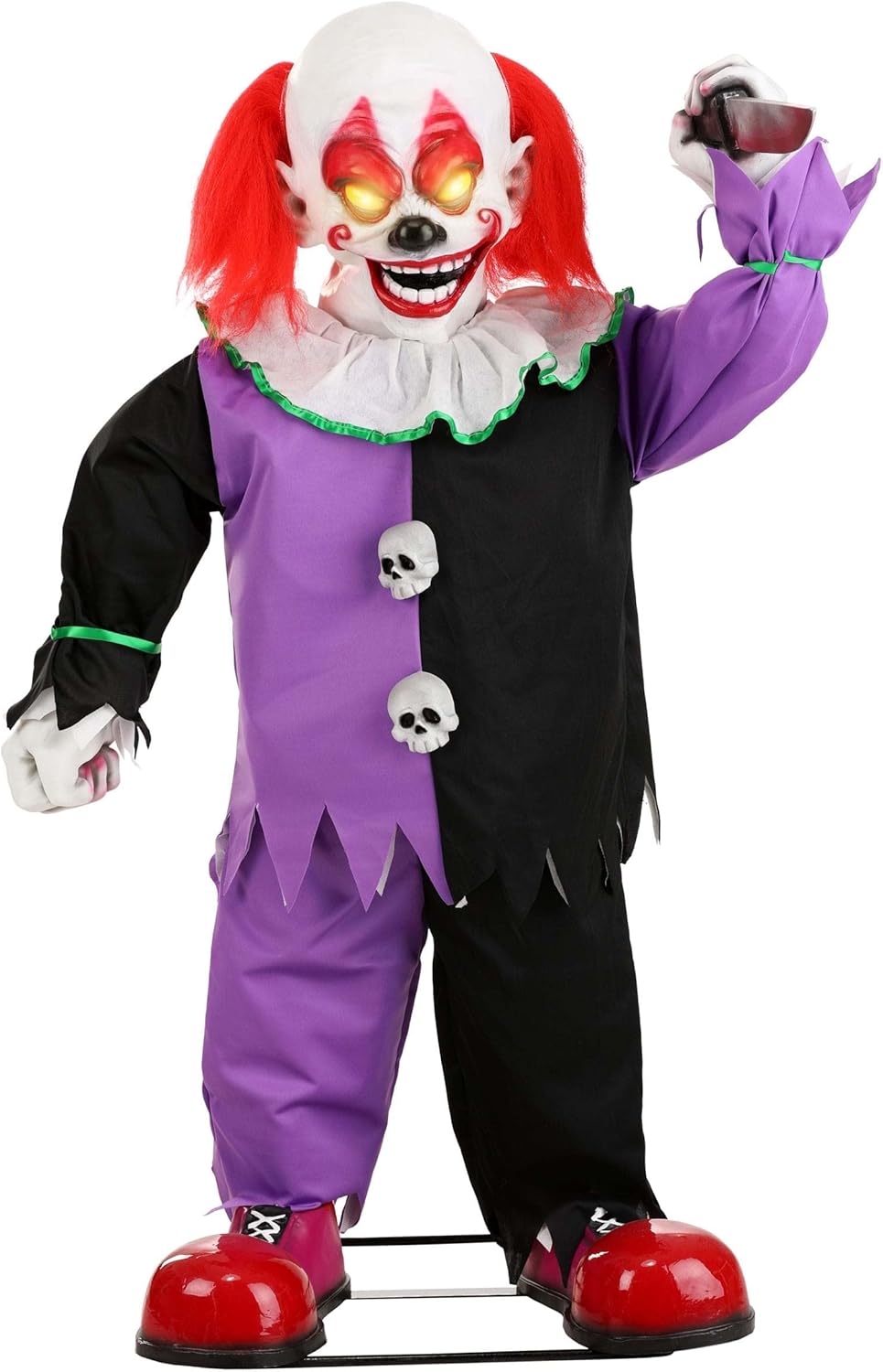 Fun Costumes 4FT Little Killer Clown w/Knife Animatronic Decoration, Lifelike Step-pad Activated Clown Halloween Decoration