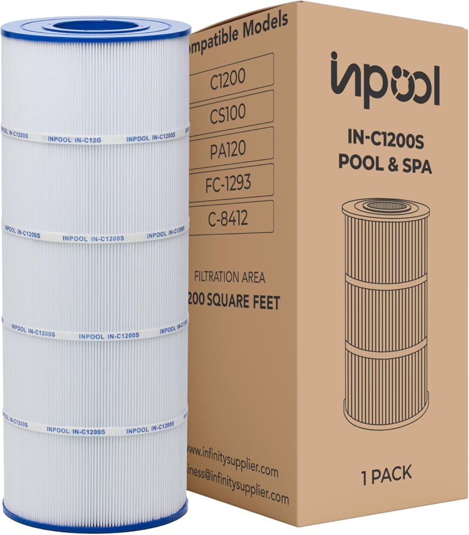 IN-C1200S – Pool Filter and spa Filter Cartridge, Compatible with Hayward C1200, Pleatco PA120, Filbur FC-1293, Unicel C-8412, Ultra-B2,120 Square feet for in ground Pools,1 Pack