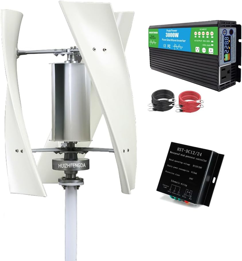 Low Noisevertical Wind Turbine Household 3000W 24V 48V, for Boats, Gazebos 50HZ Windmill with Inverter and Controller(75CM)