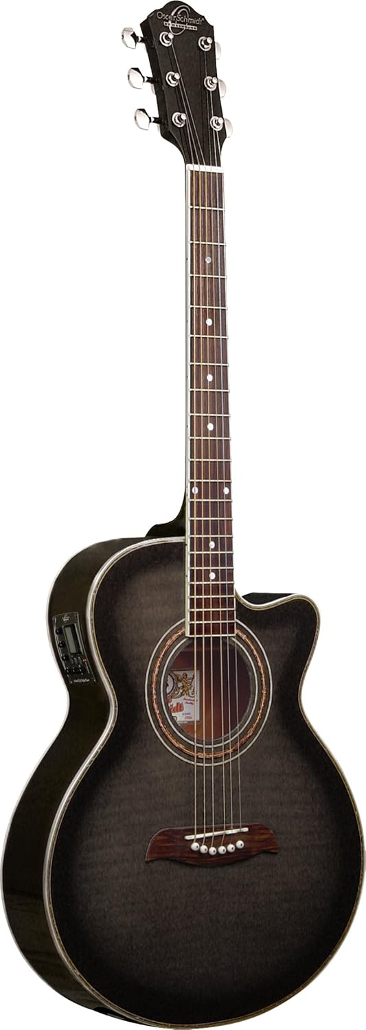 Oscar Schmidt OG10CEFTB-A-U Concert-Size Cutaway Acoustic-Electric Guitar. Trans Black