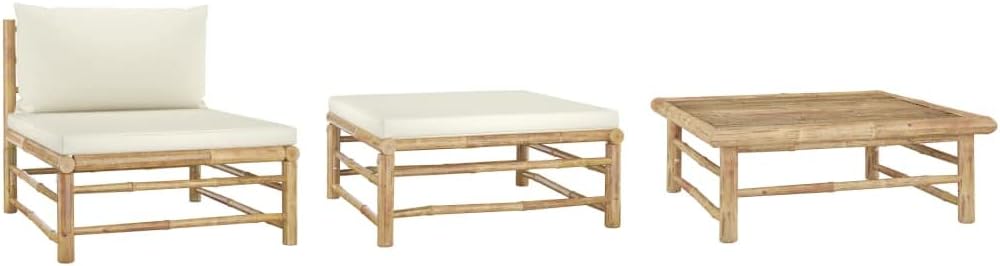 3 Piece Patio Lounge Set with Cream White Cushions Bamboo,Elegant Bamboo Patio Lounge Set for Comfort and Flexibility Patio Furniture Sets, Conversation Sets