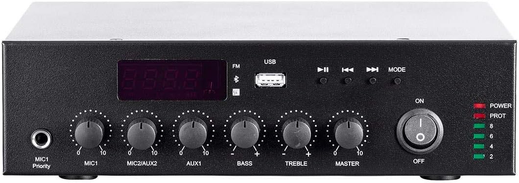 Monoprice Commercial Audio 60W 3CH 100/70V Mixer Amp - with Built-in Bluetooth Connection, Black