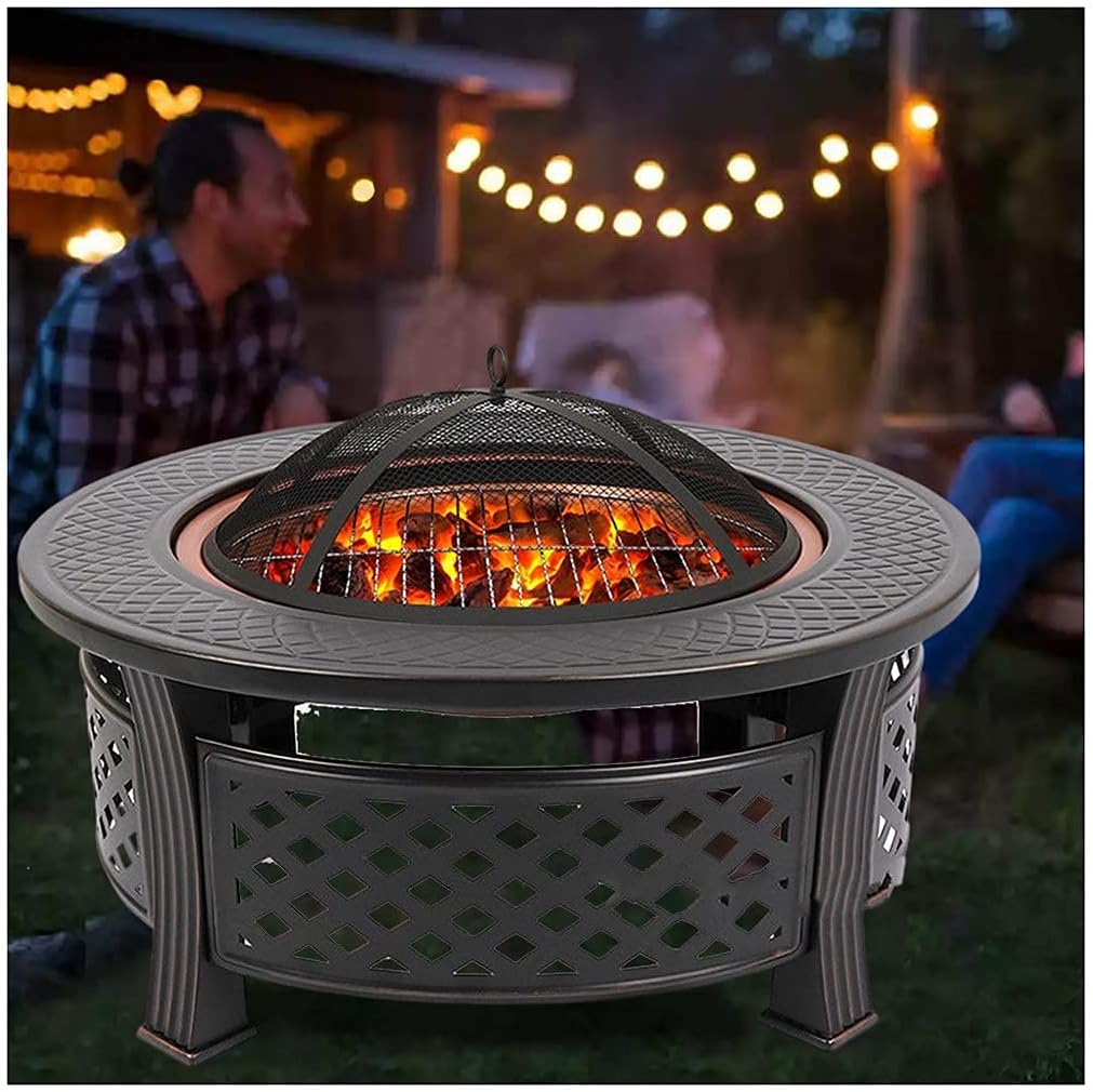 Firepits and Firebowls with Lid BBQ Grill Tripod Guard and Cover Round Large Patio Heater, Fire Pits Bowls for Garden Table Wood Burning Cast Iron Log Burner Outdoor Camping Outdoor Fire Pits