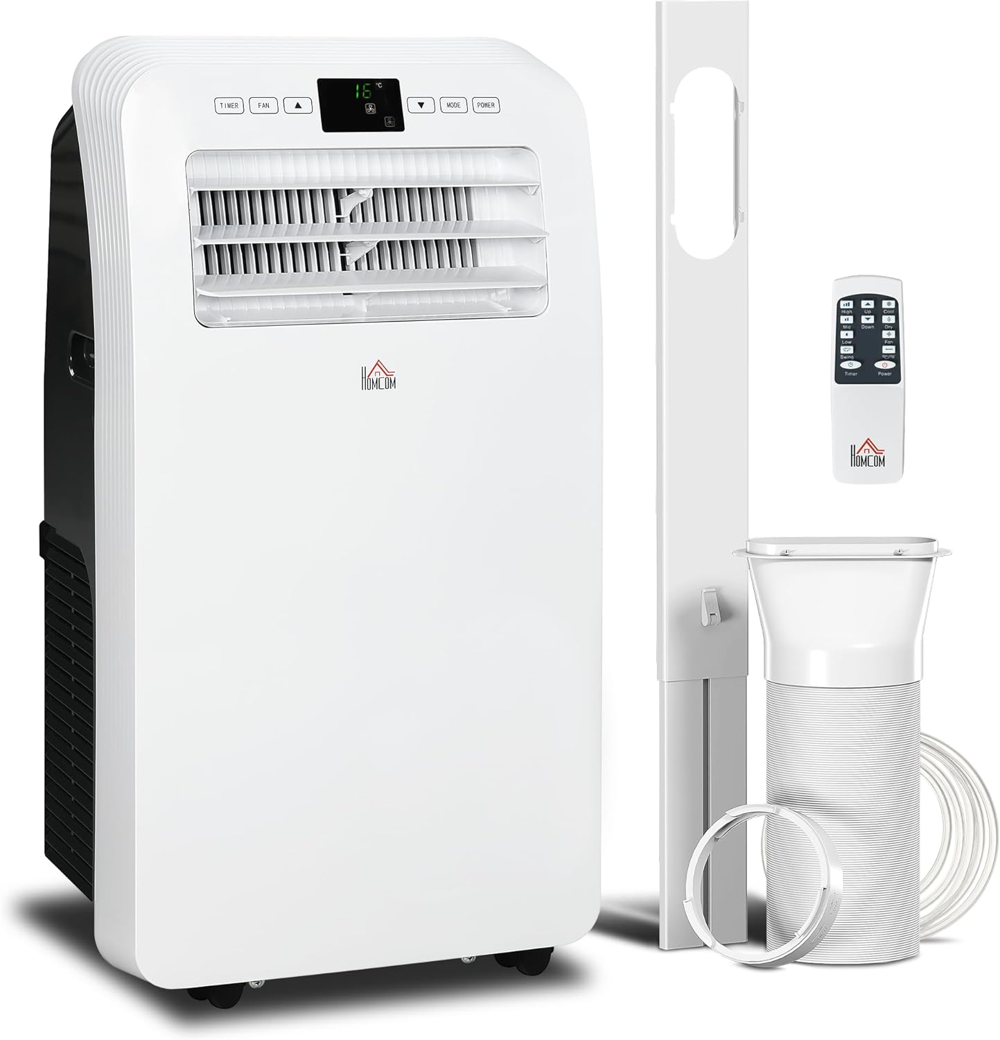 HOMCOM 11500 BTU Portable Air Conditioner with Dehumidifier & Cooling Fan, for Rooms Up To 550 Sq. Ft., Portable AC Unit with Remote Control & Window Kit, 24 Hour Timer, White