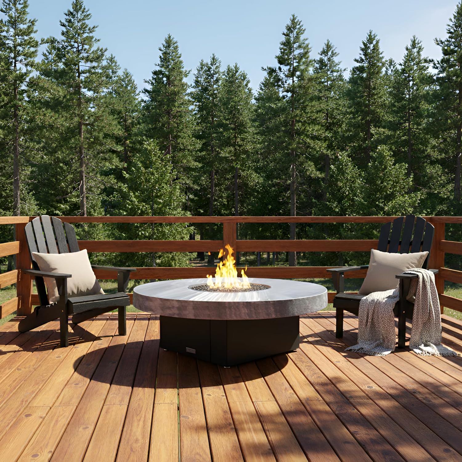 COOKE Parkway Circular Fire Pit Table - 48 Diam - Natural Gas - Brushed Aluminum Top - Grey Texture Powdercoat Base