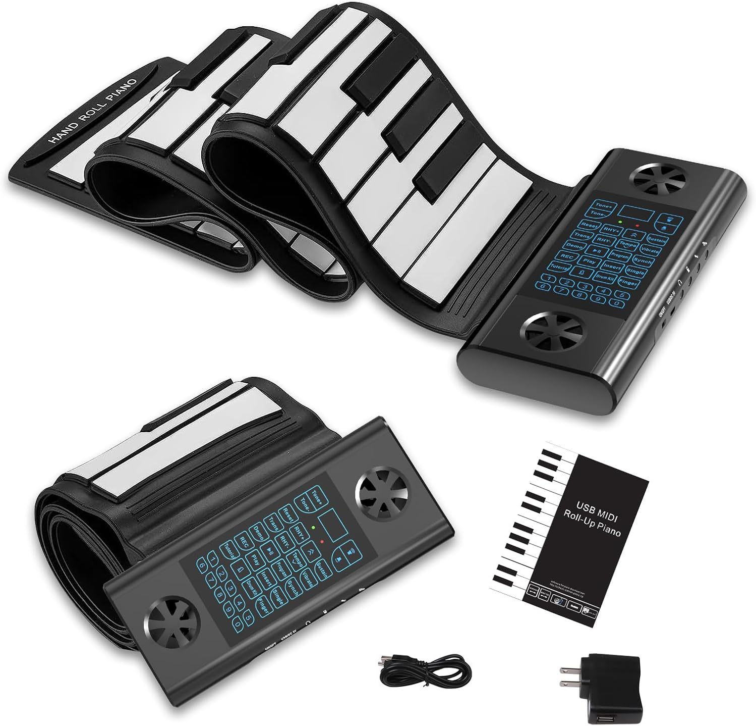 KONIX 61 Keys Roll Up Piano, Upgraded Hand Roll Portable Piano for Beginner with Bluetooth/MIDI,Environmental Silicone Roll Out Piano Keyboard, Best Christmas Birthday Gift