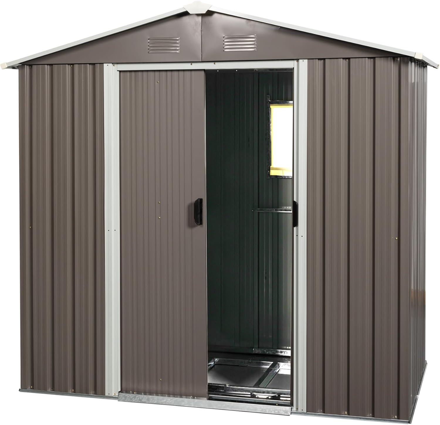8x4 FT Outdoor Storage Shed, Tool Shed with Sloping Roof and Lockable Door, Metal Shed for Backyard Garden Patio Lawn, Gray