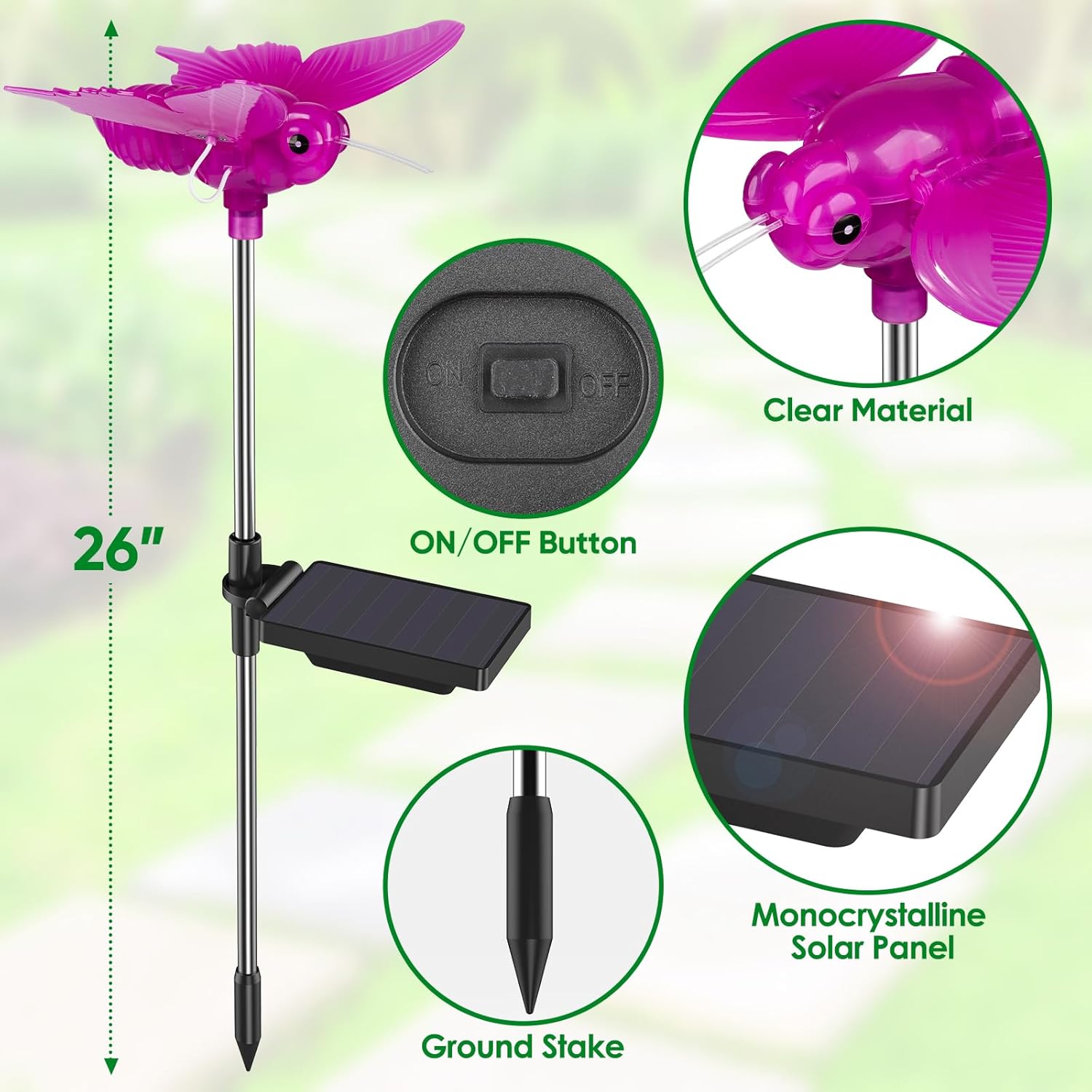 Outdoor Solar Lights for Yard, Self Swing Purple Solar Butterfly Lights, 1800mAh Waterproof Garden Lights Auto On/Off for Garden Yard Path Walkway Driveway Patio Decor, Warm White.（4 Pack