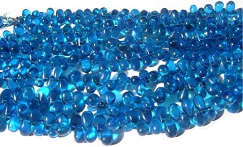 13 inch natural beads strand of 8x6-9x7mm smooth drop blue mystic quartz gemstone briolletes beads for DIY jewelry - necklace, bracelet, earring, ring.