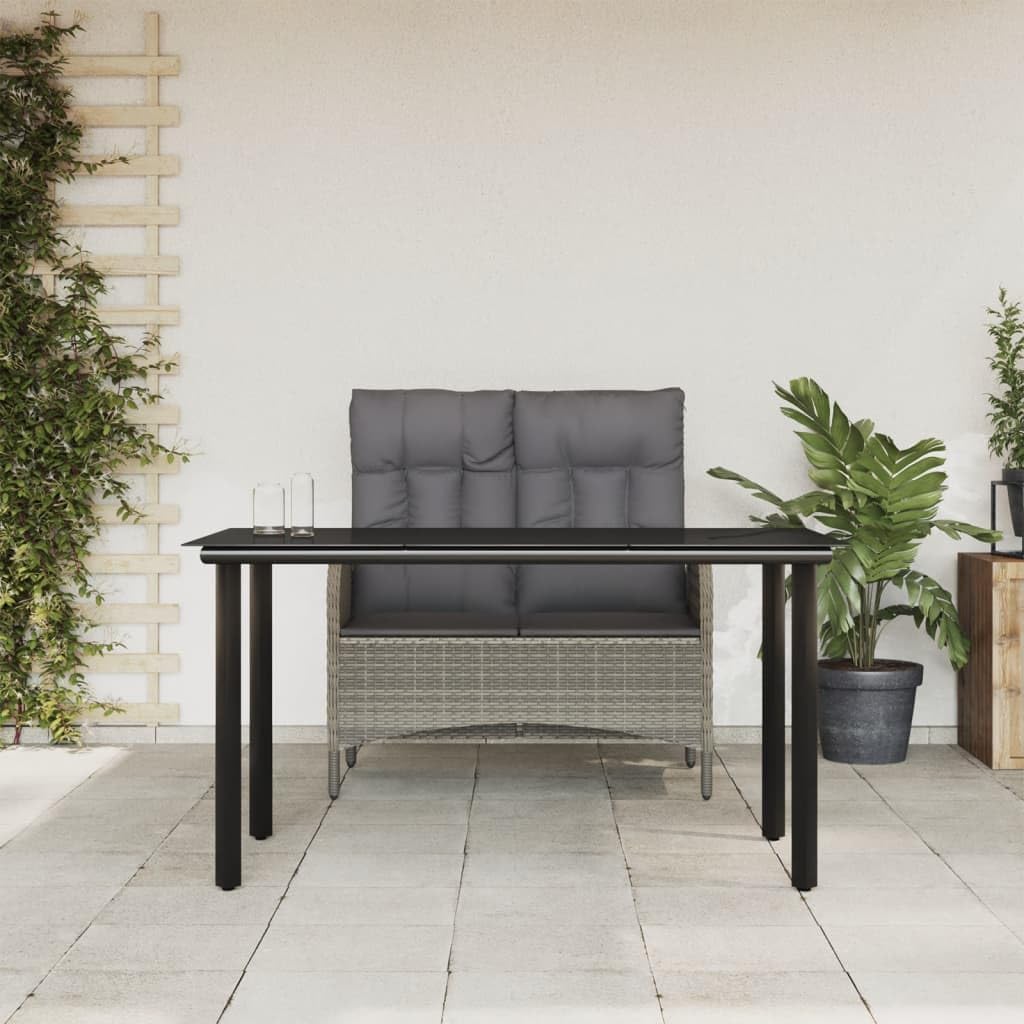 2 Piece Patio Dining Set with Cushions Gray Poly Rattan,Elegant Reclining Garden Dining Set with Tempered Glass Table and Comfortable Cushions Furniture Sets for Patio, Lawn & Garden