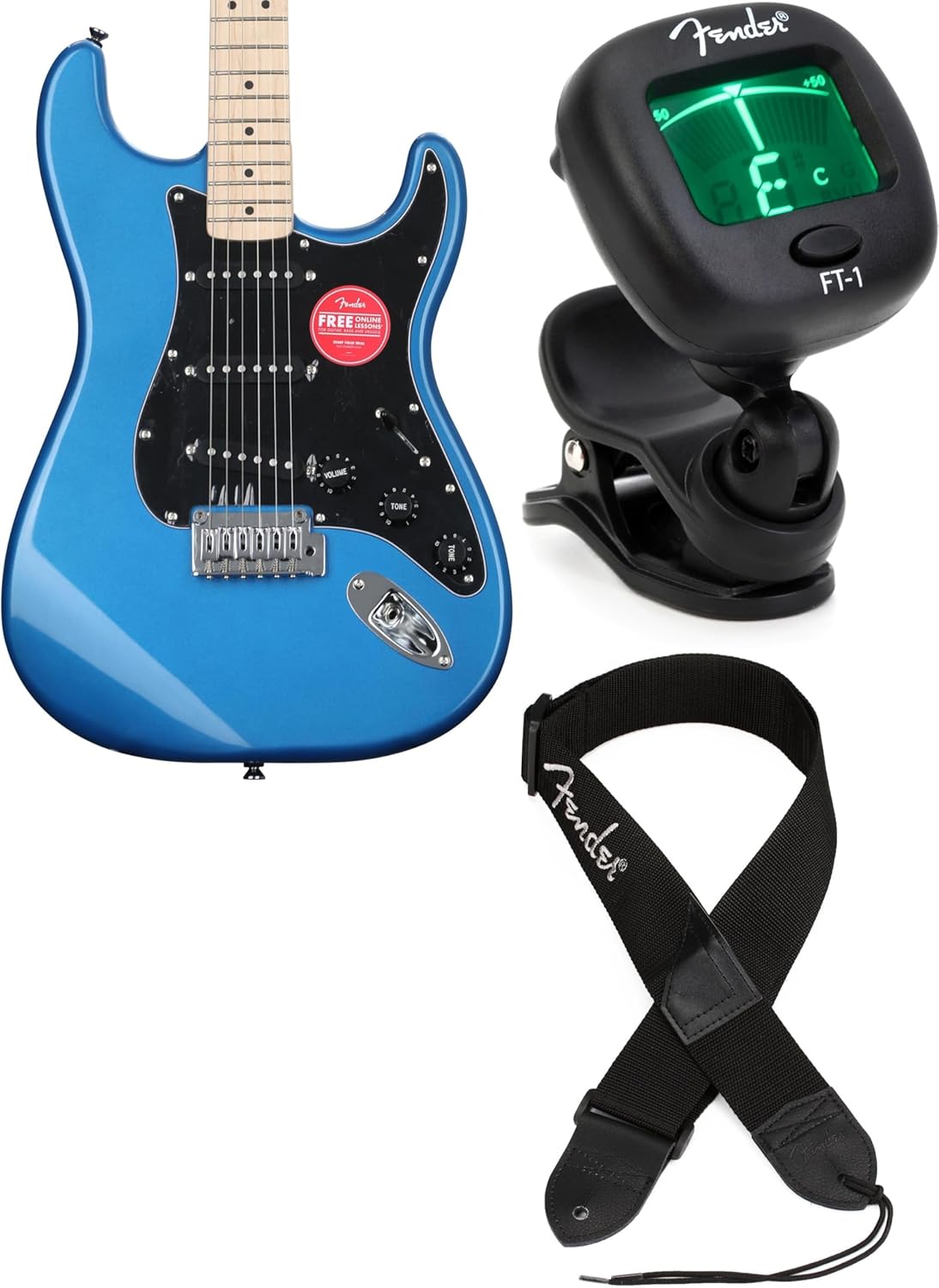 Squier Affinity Series Stratocaster Electric Guitar - Lake Placid Blue with Maple Fingerboard + Fender FT-1 Pro Chromati