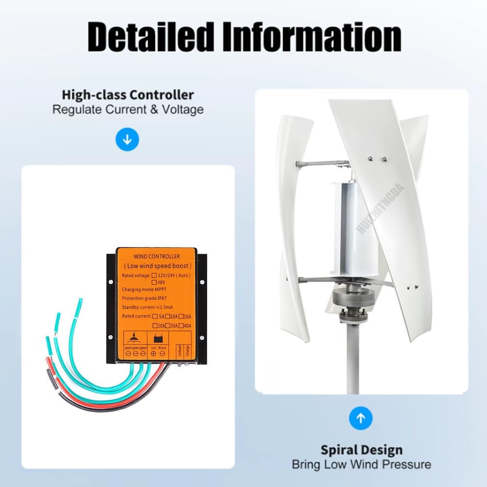 3000W Outdoor Magnetic Levitation Wind Turbine Kit,No Noise 3 Blade 12V-220V Vertical Portable Wind Turbine W/Controller for Home, Garden Lighting