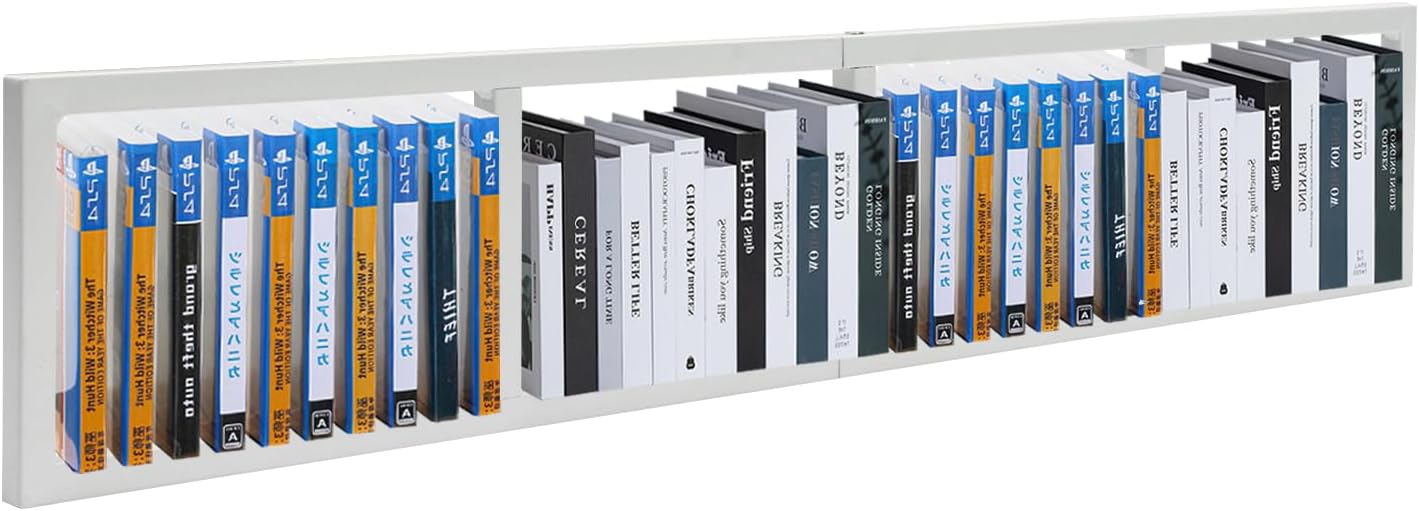 34-Inch Wall-Mount Media Storage Rack Set of 5, White Metal Floating Shelves for CD DVD Video Game Storage, Wall Organizer Cube Shelf for Home Office Bedroom Living Room