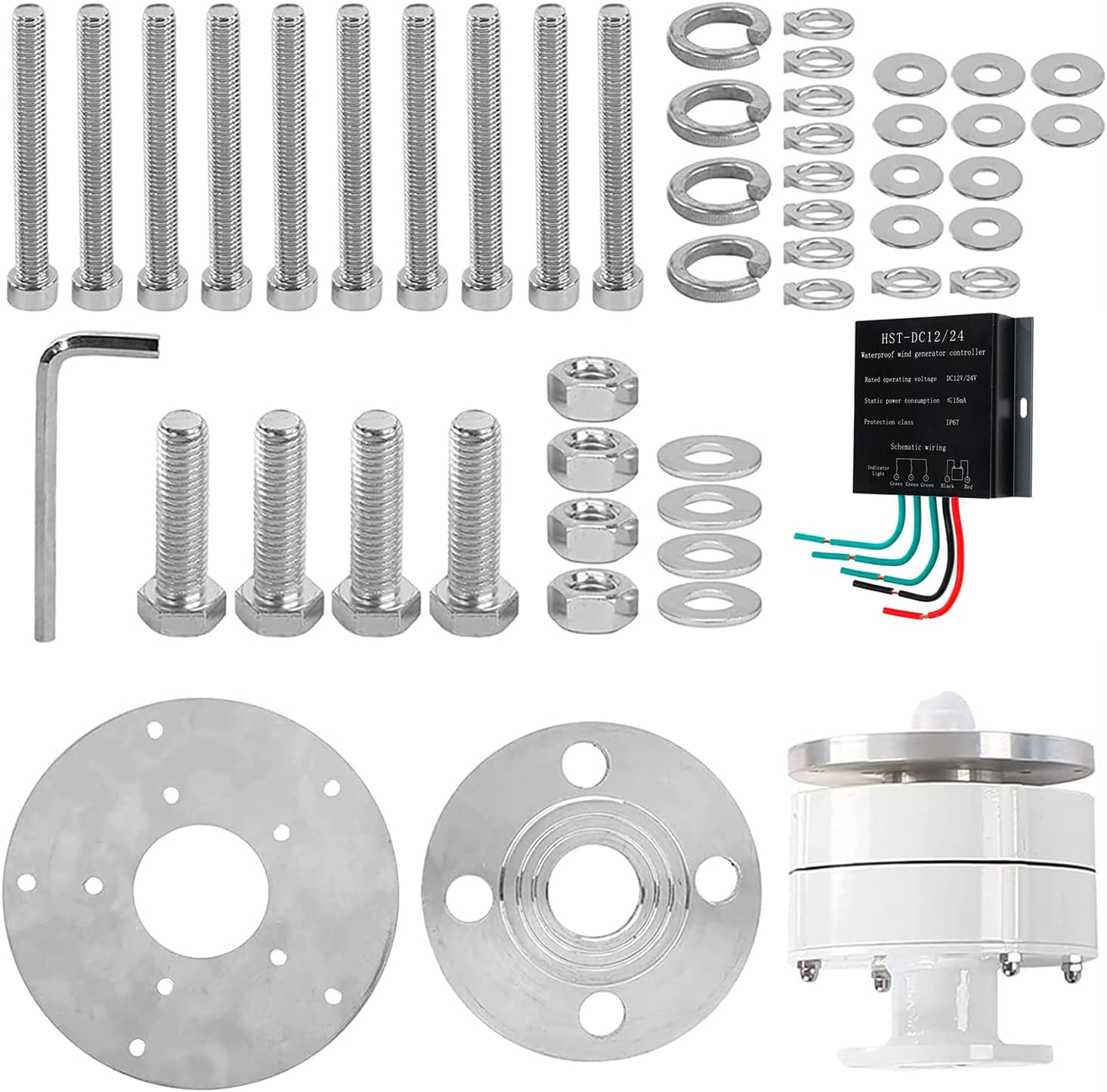 Wind Turbine, 1500W DC12V 24V Vertical Wind Generator 5 Blades Wind Turbine Generator Kit Electricity Producer Equipment for Hybrid Wind Solar System,24V