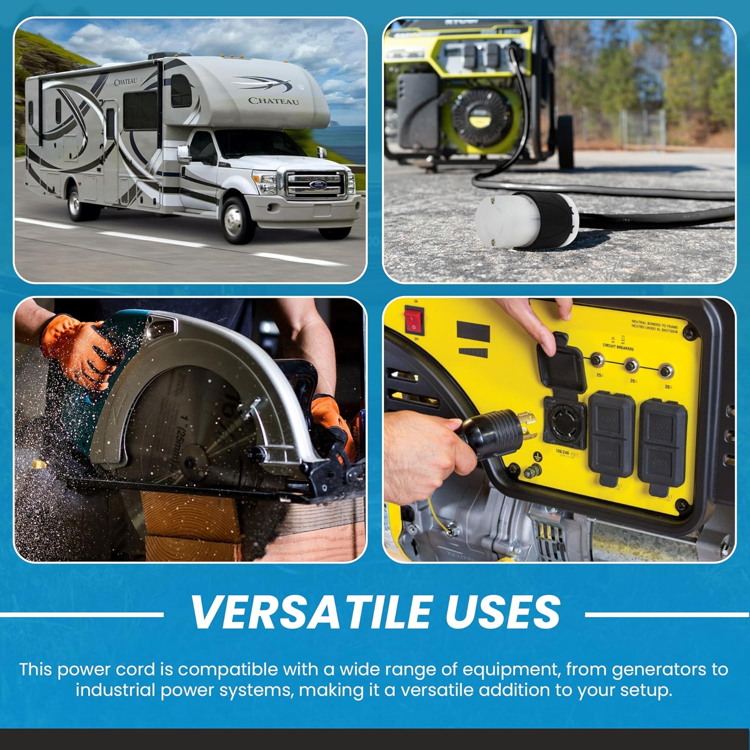 IronBox Electric L6-30P to L14-30R Power Cord - 30A, 250V, 10/3 SJOOW - UL Listed Extension Cord - Heavy Duty Adapter Cables for Generator, Transfer Switch, RV, Data Center & More (25ft, Custom Build)