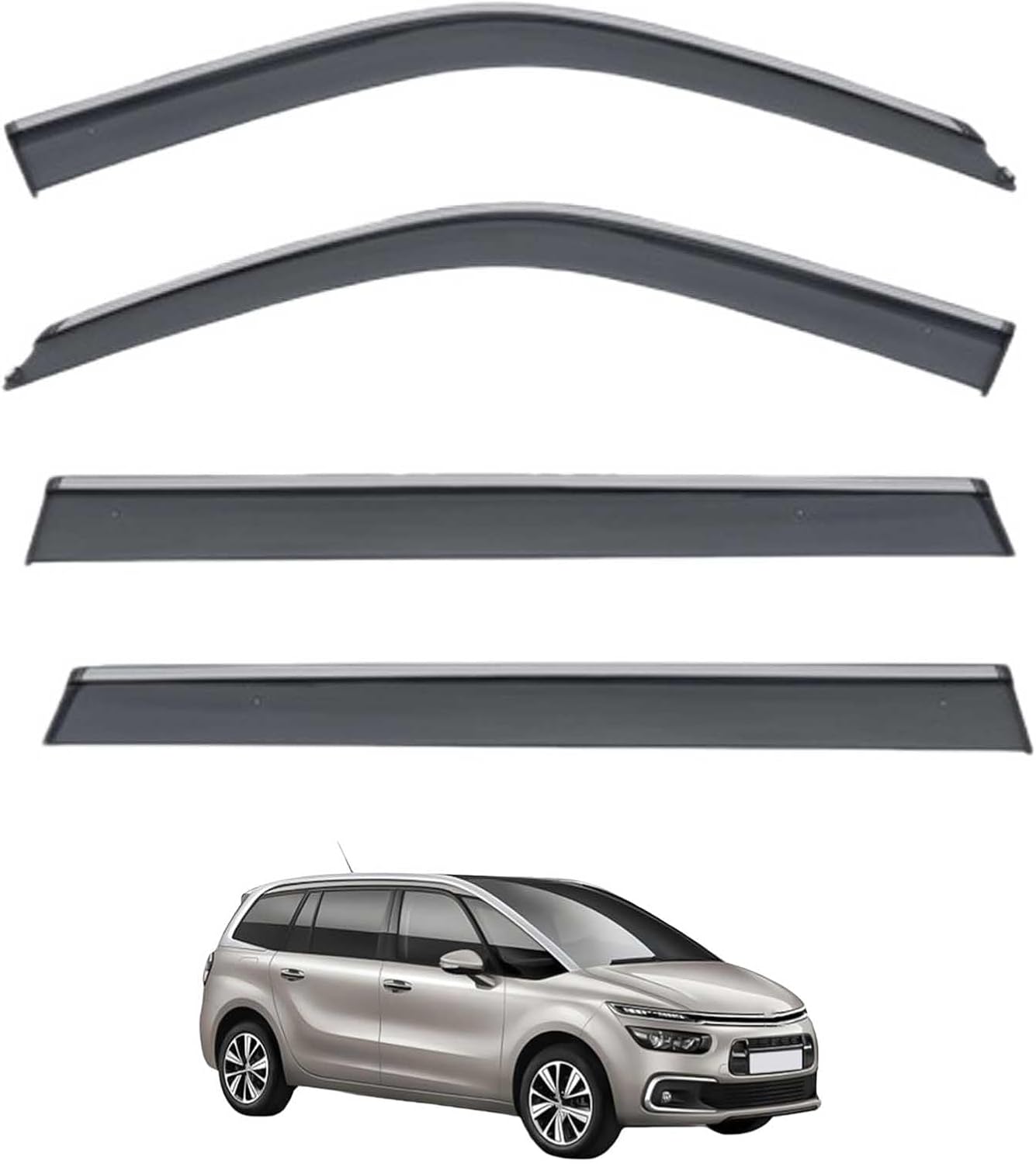 Window Deflectors for Citroën C4 Picasso 7-Seater MK2 2013-2018, Sun Rain Guard Window Visors Vent Shades with Bright Stripes Car Accessories