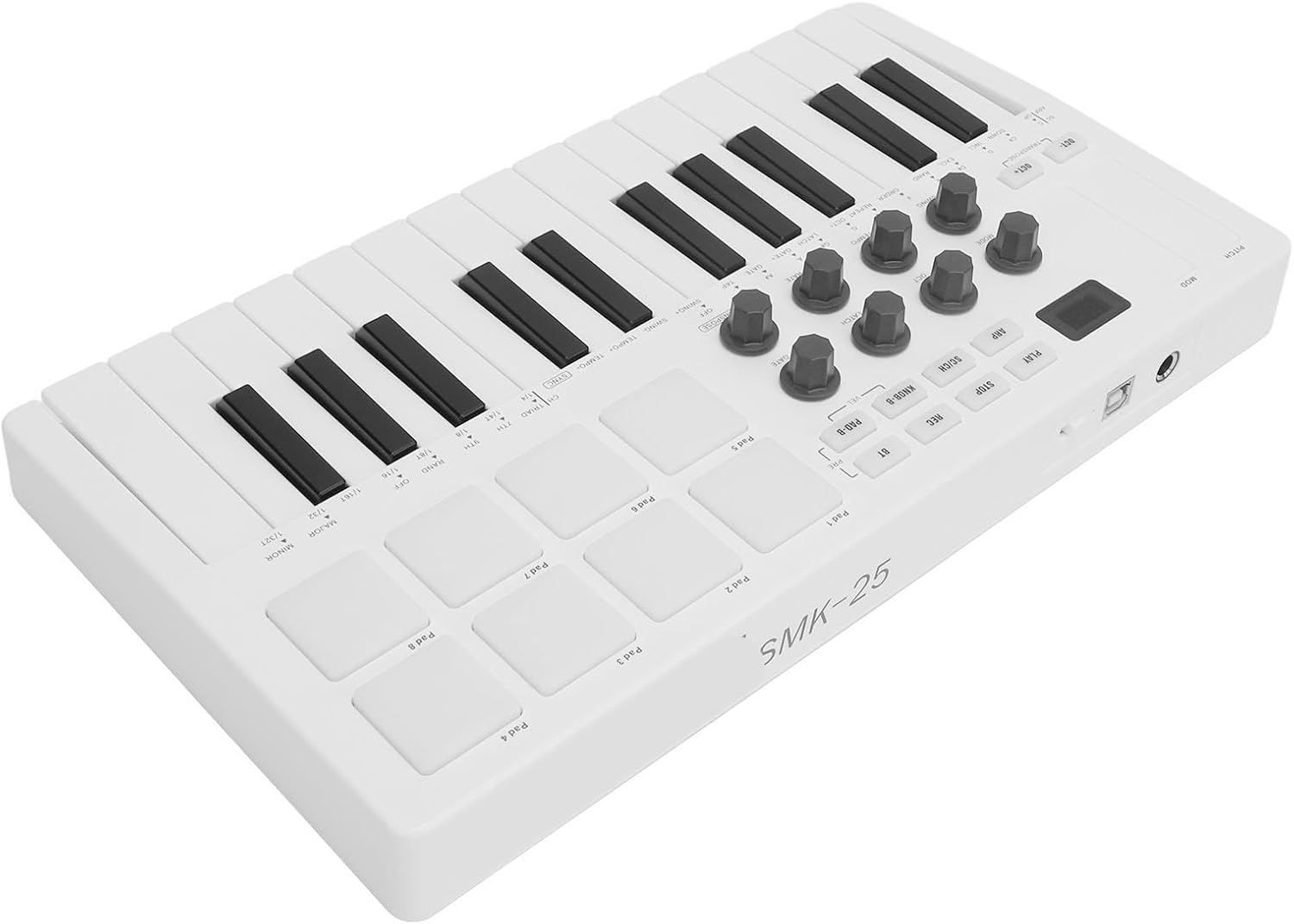 25 Force Sensitive Keys MIDI Keyboard Controller with 8 RGB Pads and Smart Chord, Compatible with Windows, OS X, iOS, Android