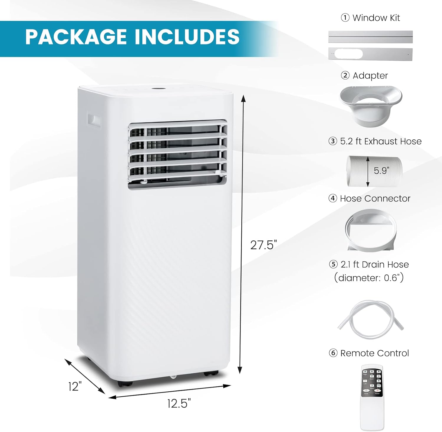 GOFLAME Portable Air Conditioner, 8000 BTU Powerful AC Unit with Remote Control and 4 Casters, 3-in-1 Air Cooler & Dehumidifier & Fan with 24H Timer, Child Lock for Living Room, Bedroom, Office, White