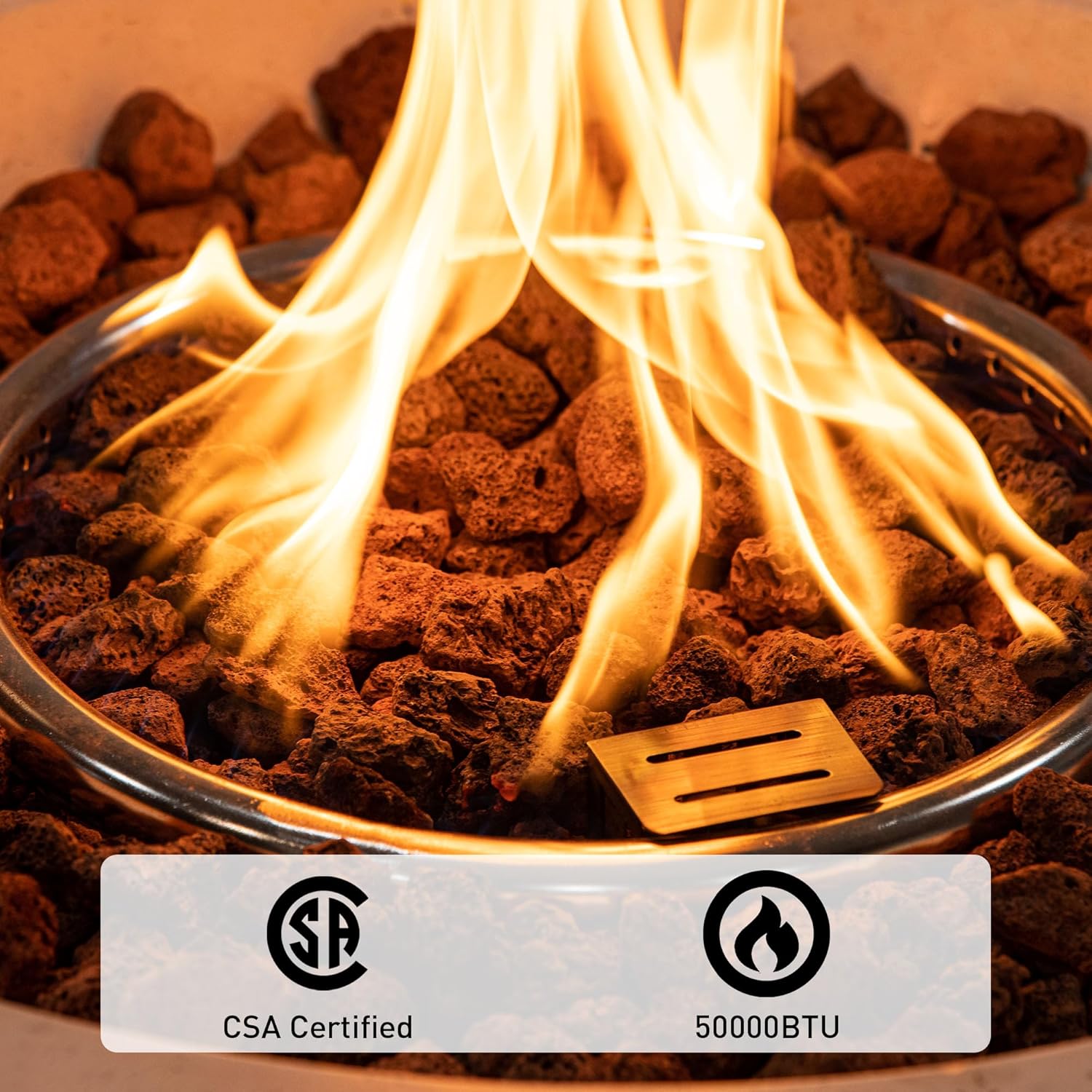 SUNBURY Outdoor Propane Fire Pit, Square Stonecrest Gas Firepit for Outside Patio, Concrete Propane Fire Table 50,000 BTU Gas Fire Pits w Lava Rocks, Waterproof Cover, CSA Certified