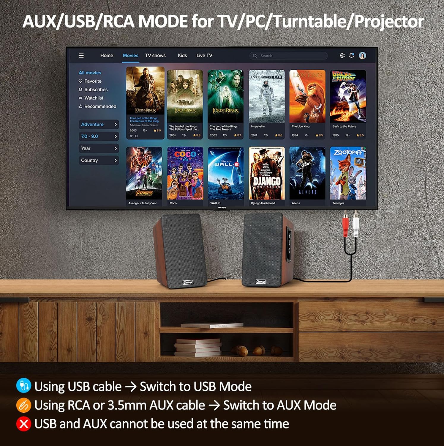 50W Wooden Bookshelf Speakers, Passive 2.0 Computer Speakers,PC Speaker Bluetooth/RCA/AUX（3.5mm）/USB Inputs TV Speakers for TV/PC/Laptop/Turntable, Strong Bass TV/Turntable Speaker