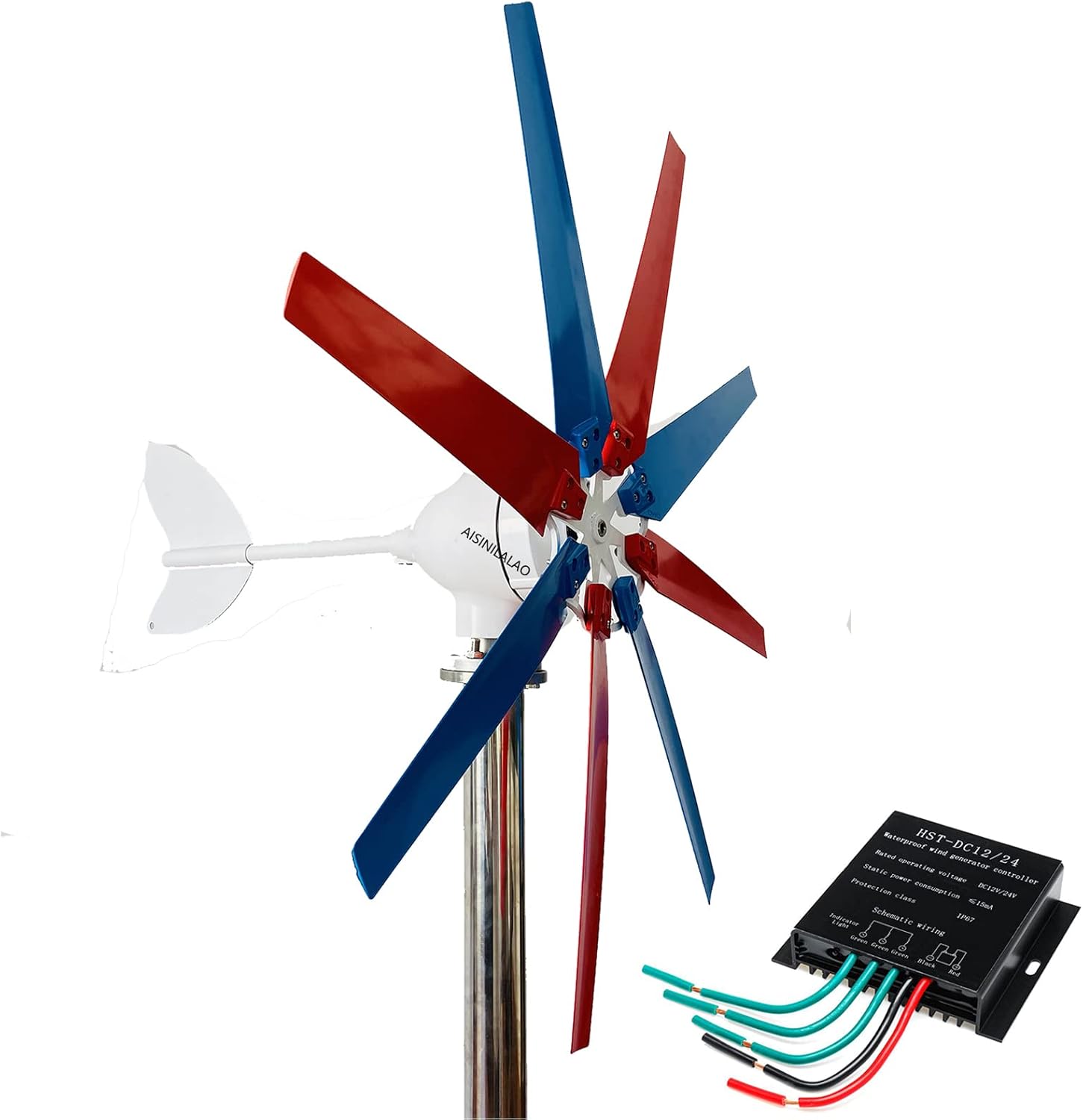12000W Efficient Wind Turbine Generator, 12V 24V 48V 8 Blades Vertical Wind Turbine Generator for Home Wind Turbine (with Controller)