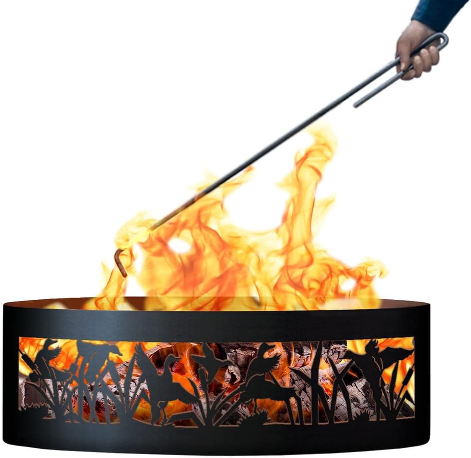 PD Metals FD0937-FP Flying Duck Unpainted 12 in. Tall 37 in. Diameter Outdoor Fire Ring with Fire Poker - 37 x 37 x 12 in. - Rustic Black Color