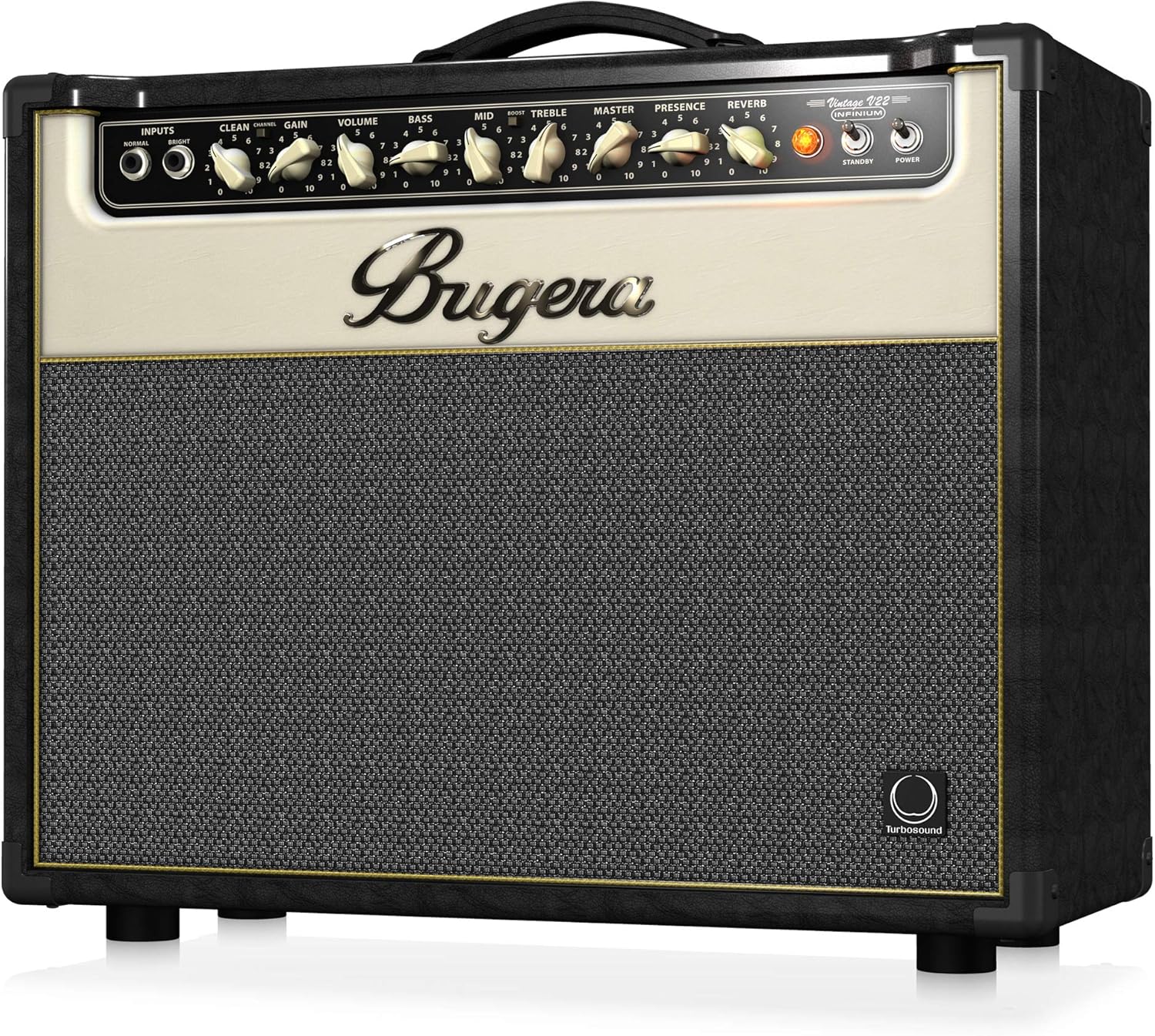 Bugera V22 INFINIUM 22-Watt Vintage 2-Channel Tube Combo with INFINIUM Tube Life Multiplier, Original Turbosound Speaker and Reverb