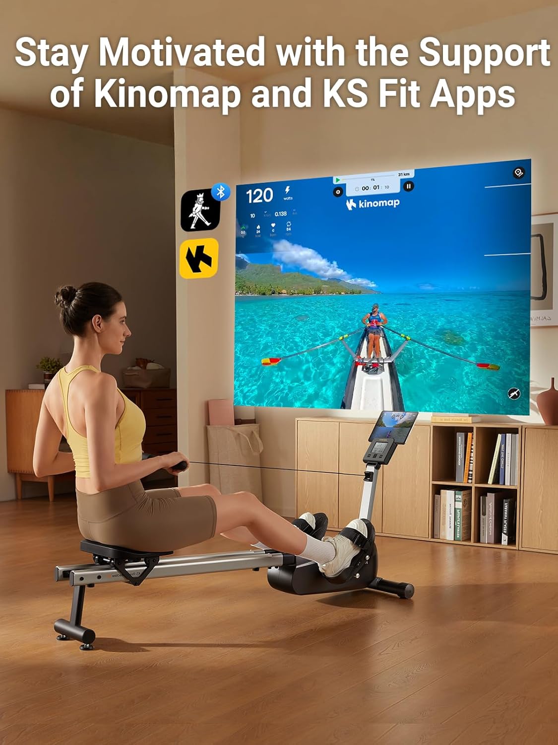 KINGSMITH Magnetic Rowing Machines for Home, 350LBS Capacity, APP Supported, Row Machine with Adjustable Resistance, Compact Rowing Machine Foldable