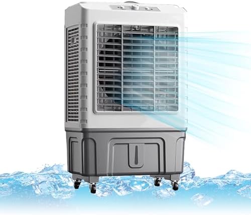 Water Cooler Fan Portable Evaporative Air Cooler, 3 Speeds Air Conditioner, 4 Ice Packs & 50L Water Tank, for Room, Factory & Office