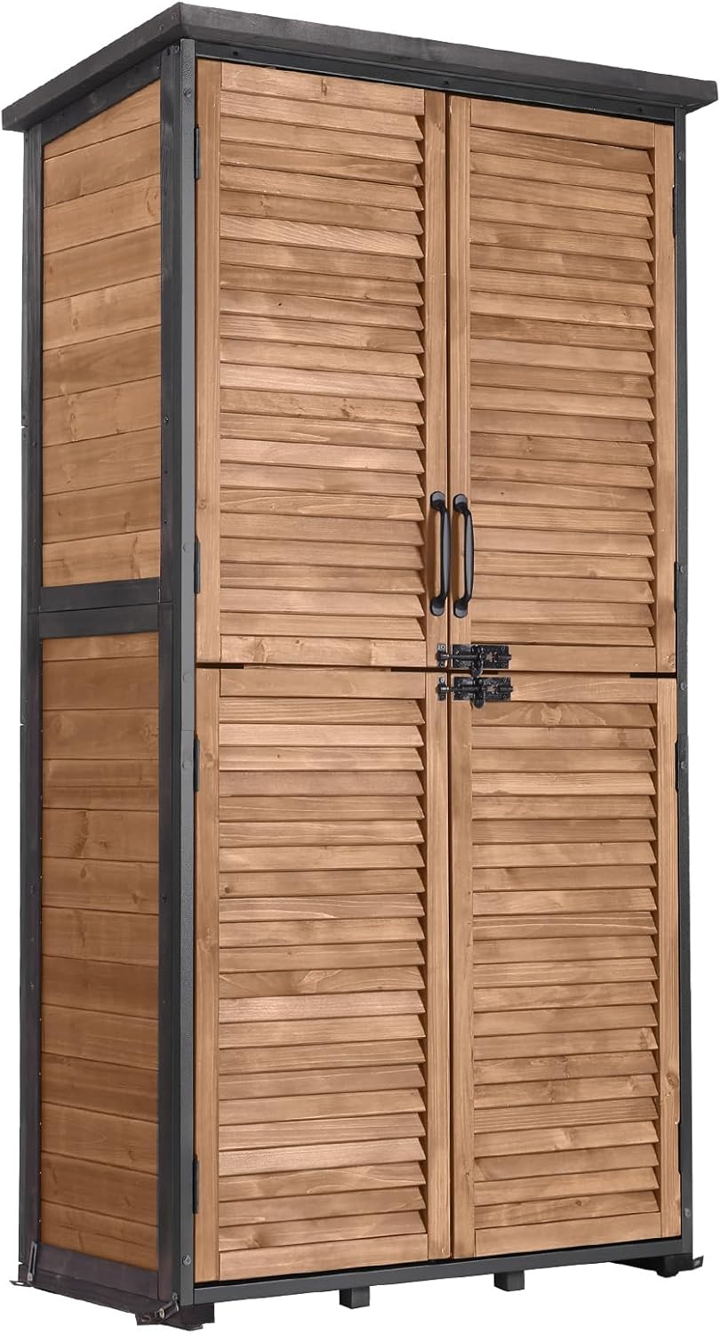 GUTINNEEN Outdoor Storage Cabinet Upgraded with Metal Frame Durable Storage Shed with Floor and Adjustable Shevels Waterproof Garden Tool Shed