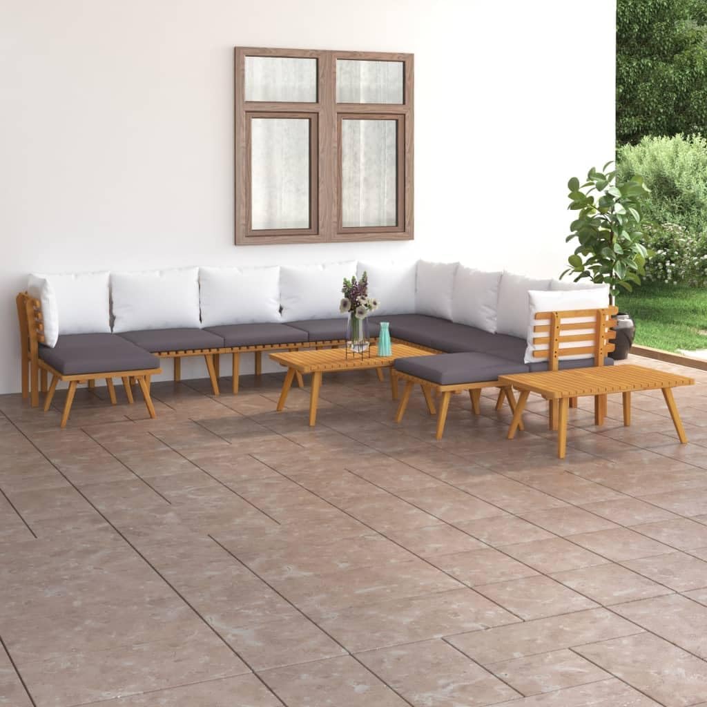 12 Piece Patio Lounge Set with Cushions Solid Acacia Wood,Rustic Acacia Wood Patio Lounge Set with Padded Cushions for Outdoor and Garden Patio Furniture Sets, Outdoor Furniture Sets