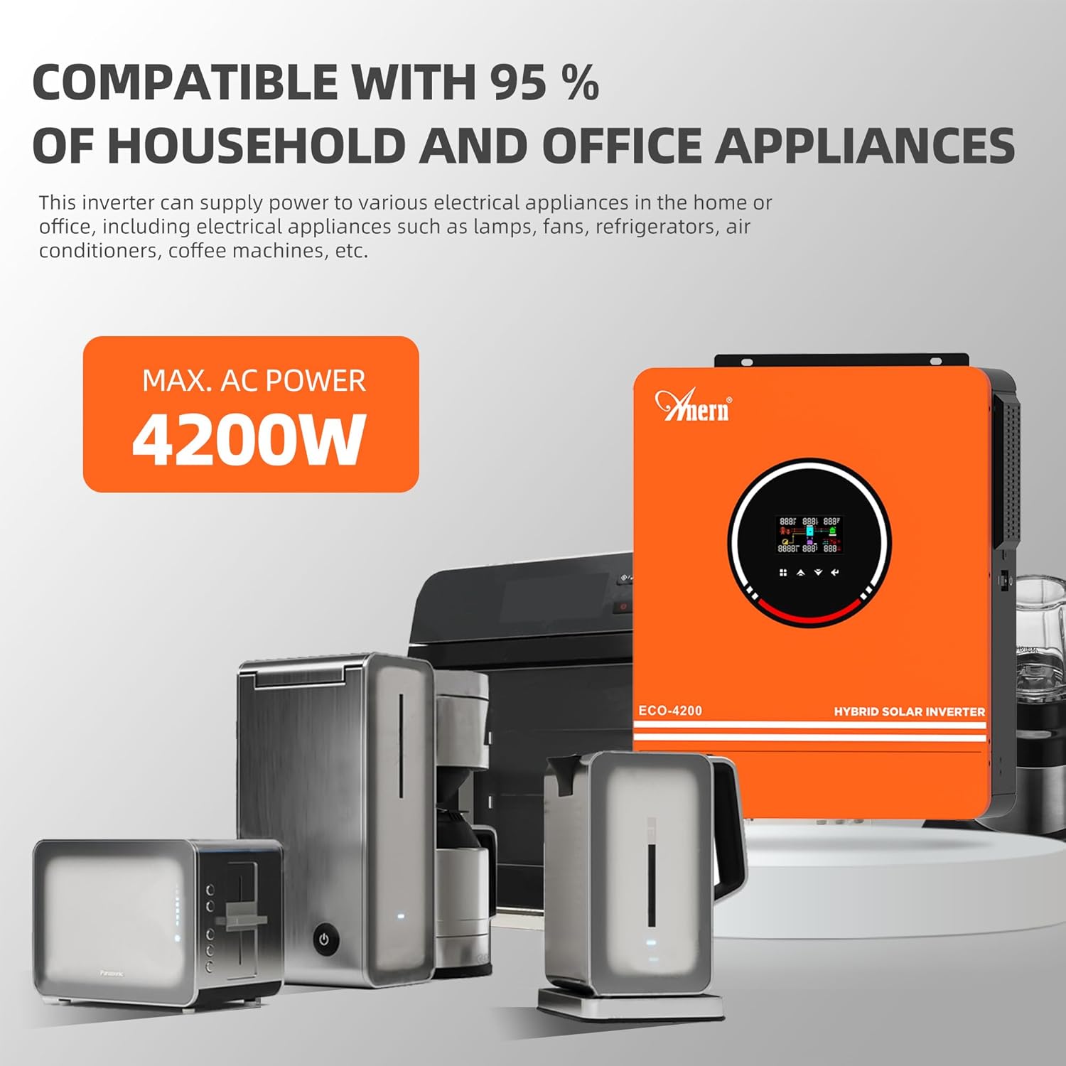 Anern 4200W Hybrid Solar Inverter 24V DC to 220-230VAC, All-in-One Hybrid Inverter Charger Built-in 120A MPPT Controller, Max PV Array 6200W, Fit for 24V Lithium Lead-Acid Gel Battery Off-Grid System