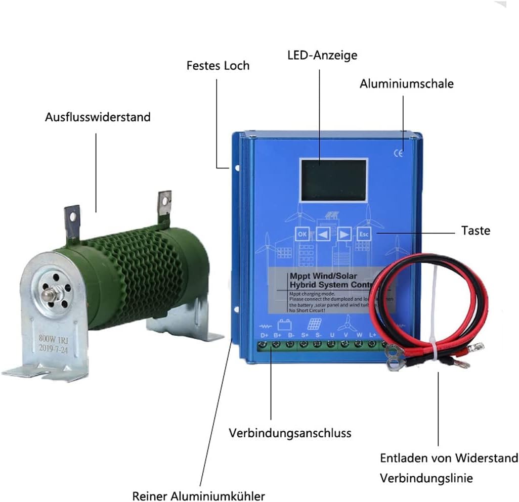 2000W/4000W/6000W MPPT Solar Charge Controller 12V/24V/48V Intelligent Identification Buck Wind Hybrid System Charge Controller Solar Panel Battery Regulator with LCD Display,6000W-24V