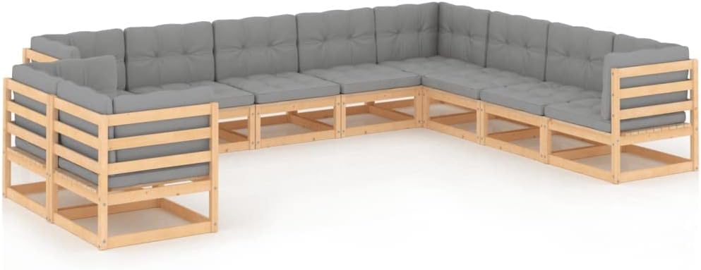 10 Piece Patio Lounge Set with Cushions Solid Pinewood,Sturdy Pinewood Patio Lounge Set for Relaxation and Gatherings Patio Furniture Sets, Outdoor Furniture Sets