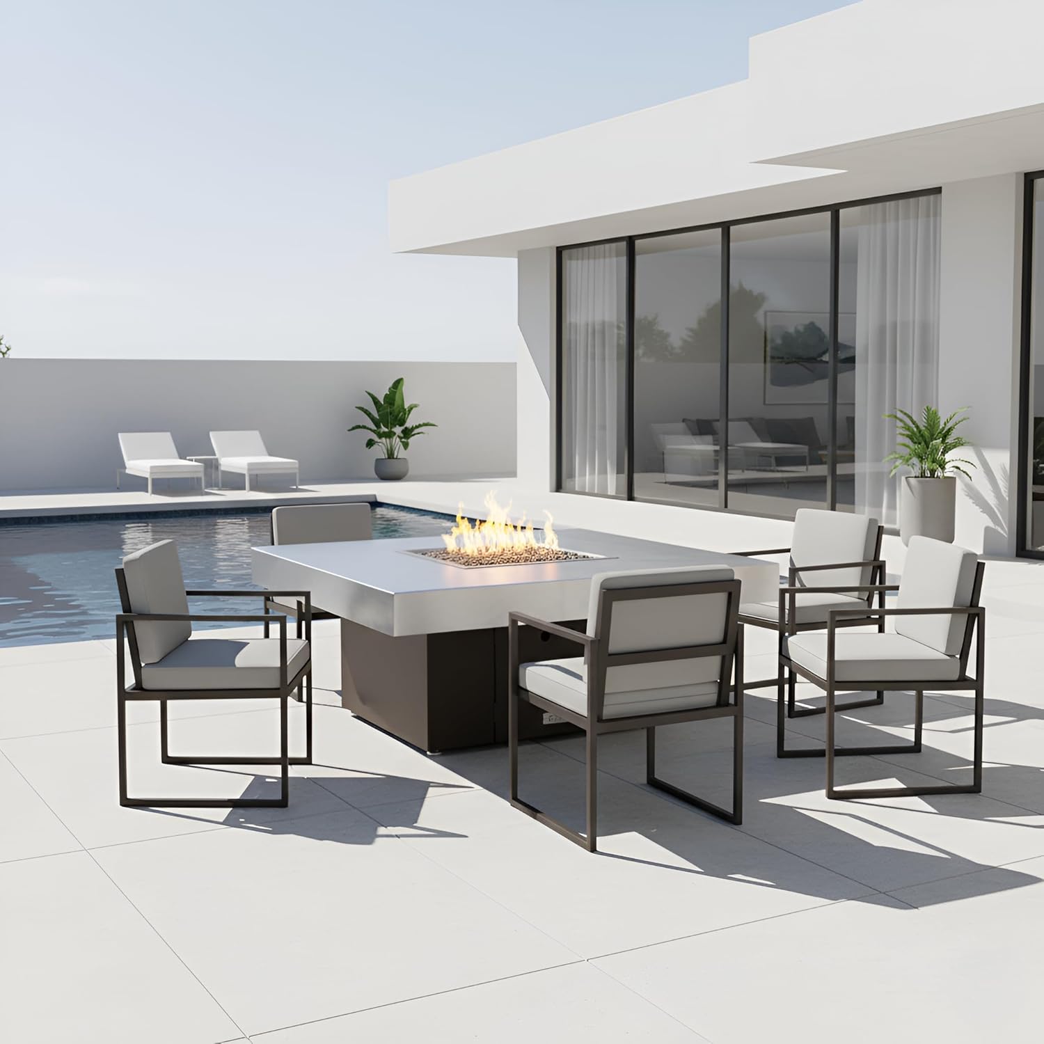 COOKE Santa Barbara Rectangular Fire Pit Table - 48 x 36 - Natural Gas - Brushed Aluminum Top - Bronze Powdercoat Base