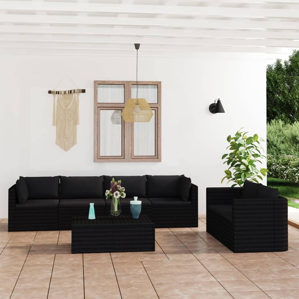 7 Piece Patio Lounge Set with Cushions Poly Rattan Black,Exceptional Outdoor Lounge Set: Ultimate Relaxation and Style for Your Patio Patio Furniture Sets, Outdoor Furniture Sets