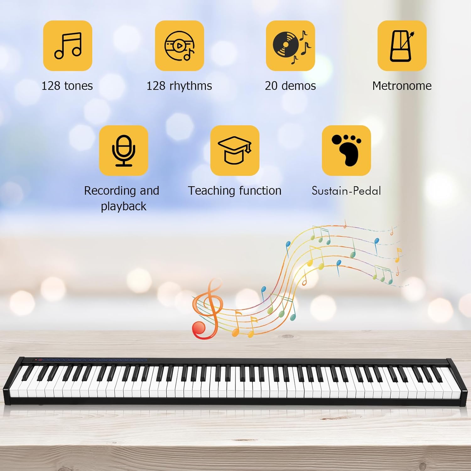 88-Key Digital Piano Keyboard, Full Size Semi-Weighted Keyboards with MIDI, Portable Electric Pianos for Beginner