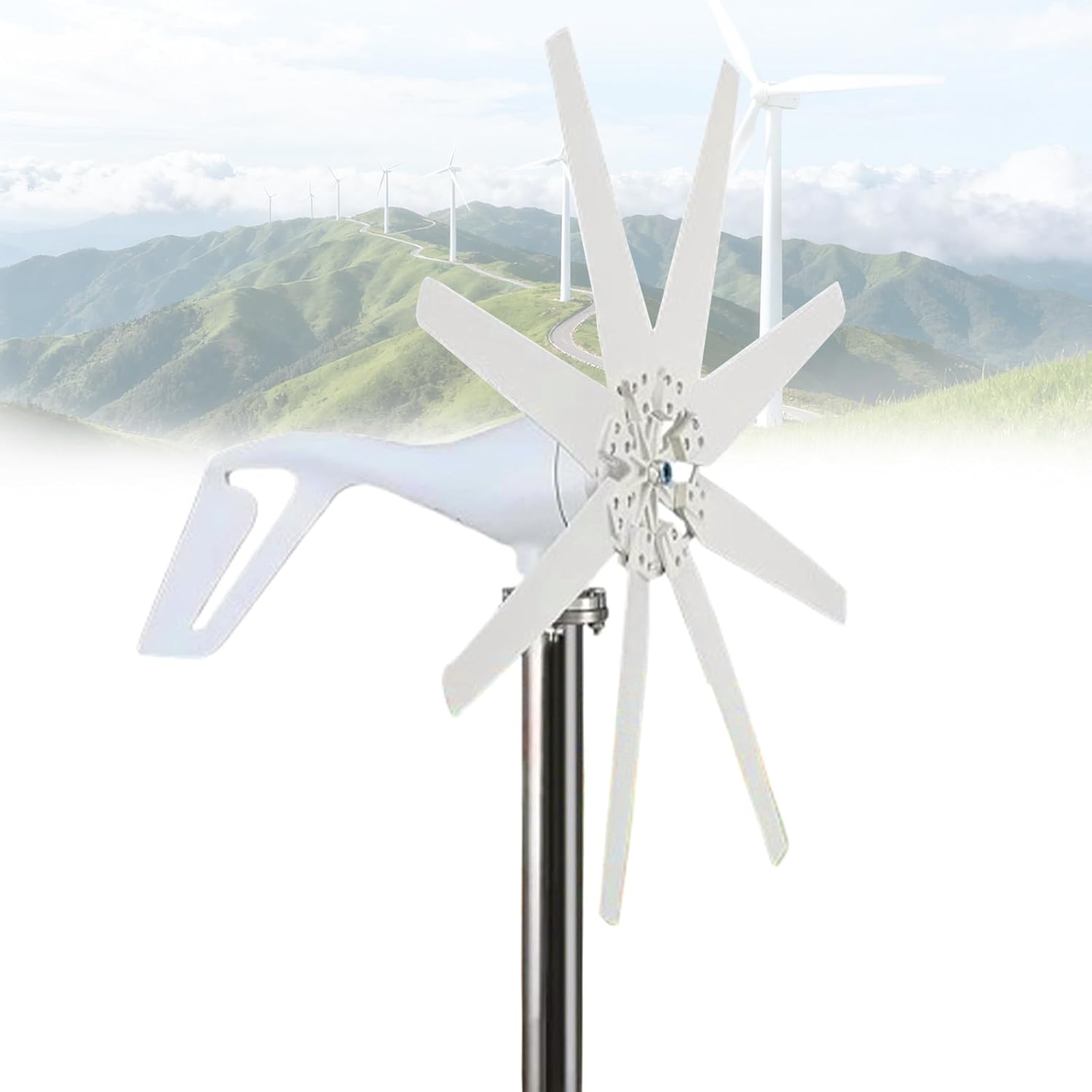 400W Wind Turbine Generator Horizontal Wind Turbine 8 Blades Rated Speed ​​2m/s, with MPPT Charge Controller for Home, RV, Yacht, Low Noise 48V