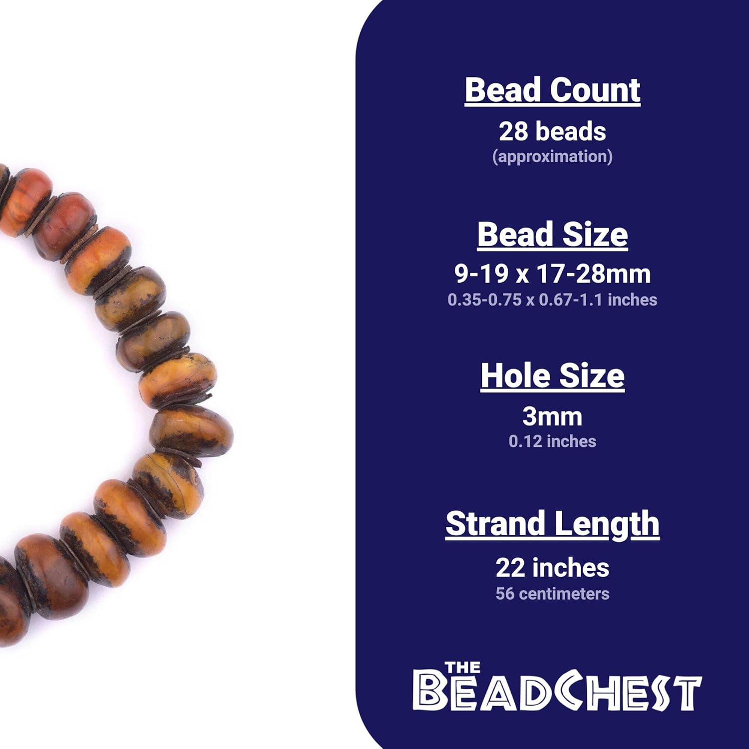 The Bead Chest Moroccan Honey Amber Resin Beads Graduated 23mm Morocco African Orange Round Large Hole 22 Inch Strand Handmade