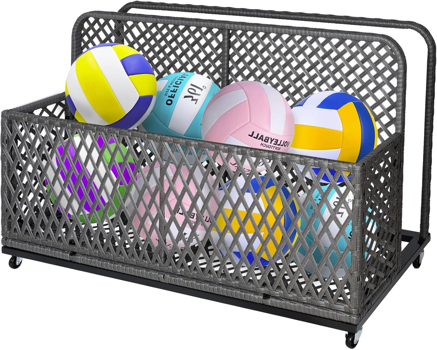 Patio Poolside Float Storage Basket, Outdoor Wicker Poolside Storage Box, Pe Rattan Large Woven Basket Organizer, Rolling Wheels for Floaties, Beach Organizers