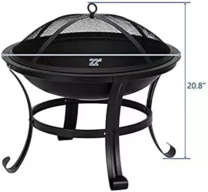 22Inch Outdoor Fire Pits, Patio Stove Wood Burning BBQ Grill Fire Pit Bowl Iron Round Shape Fire Pit for Outside Wood Burning for Backyard Garden Patio Heating
