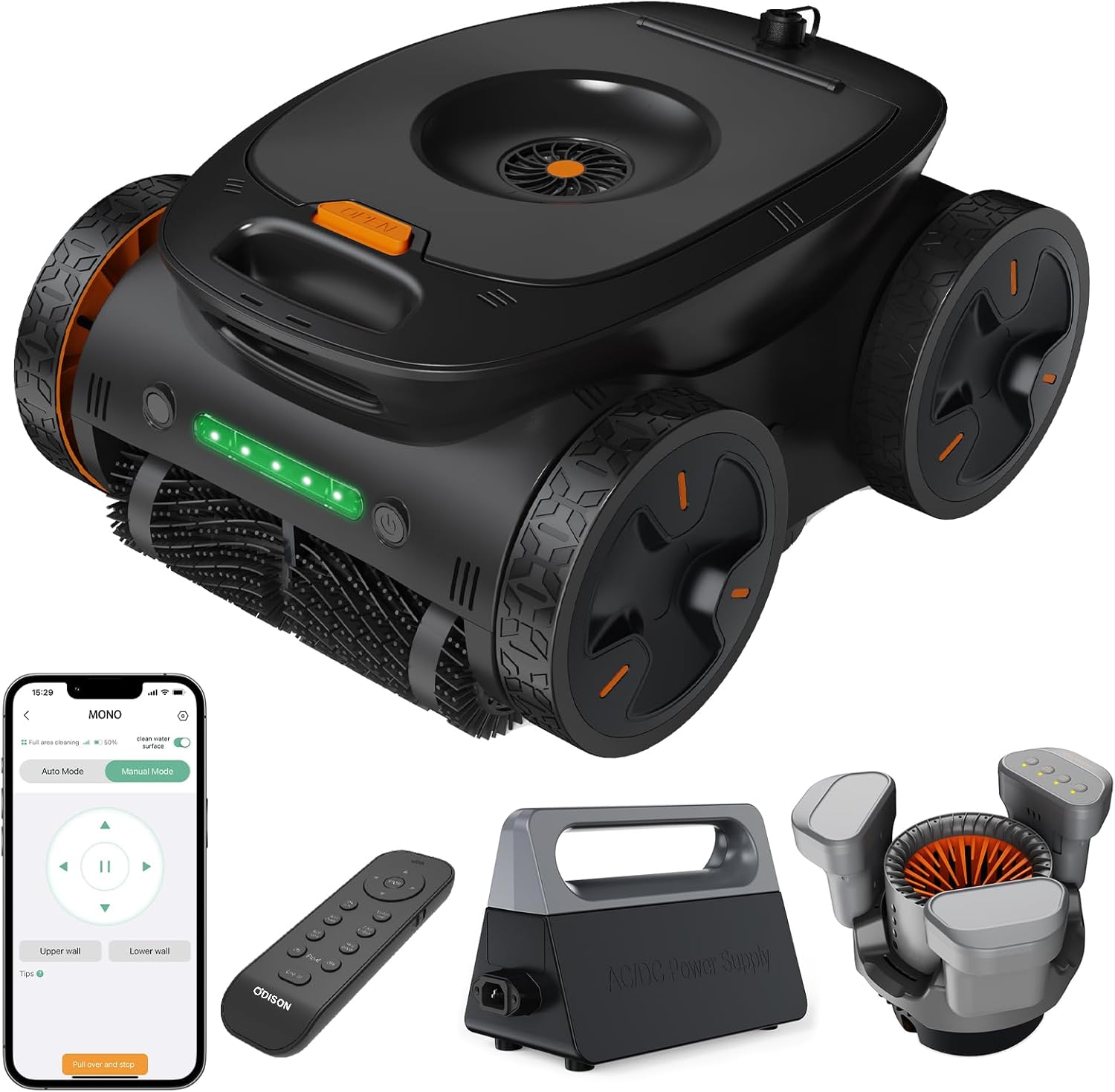 Mono Pro Intelligent Underwater Pool Cleaning Robot - 360° Floating Cleaner, AC/DCP Dual Power, APP & Remote Control, 9000mAh Battery, Comprehensive Pool Cleaning