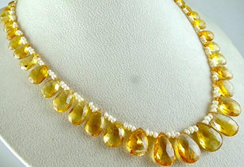 Citrine Pear Shaped Teardrops Briolette Pearl Beads Necklace 22 inches 17MM to 7MM