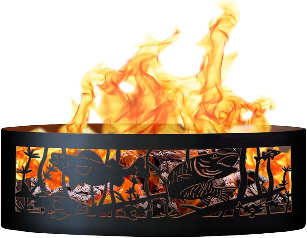 FH01248 Fishing Hole Unpainted 12 in. Tall 48 in. Diameter Outdoor Fire Ring - 48 x 48 x 12 in. - Rustic Black Color