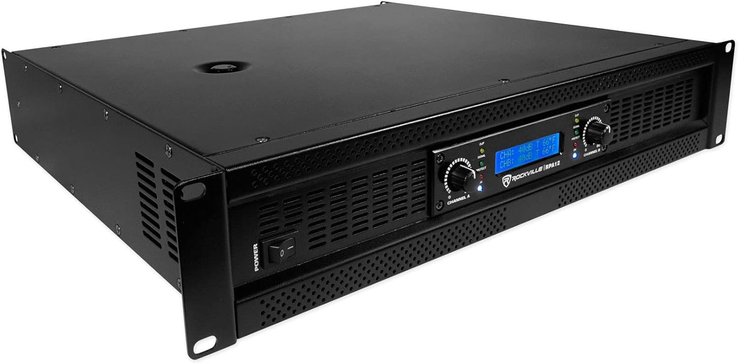 Rockville RPA12 5000W Peak/1400W RMS 2 Channel Rack Mount Power Amplifier, Bridgeable Pro/DJ Amp, LED Indicators, for Live Sound