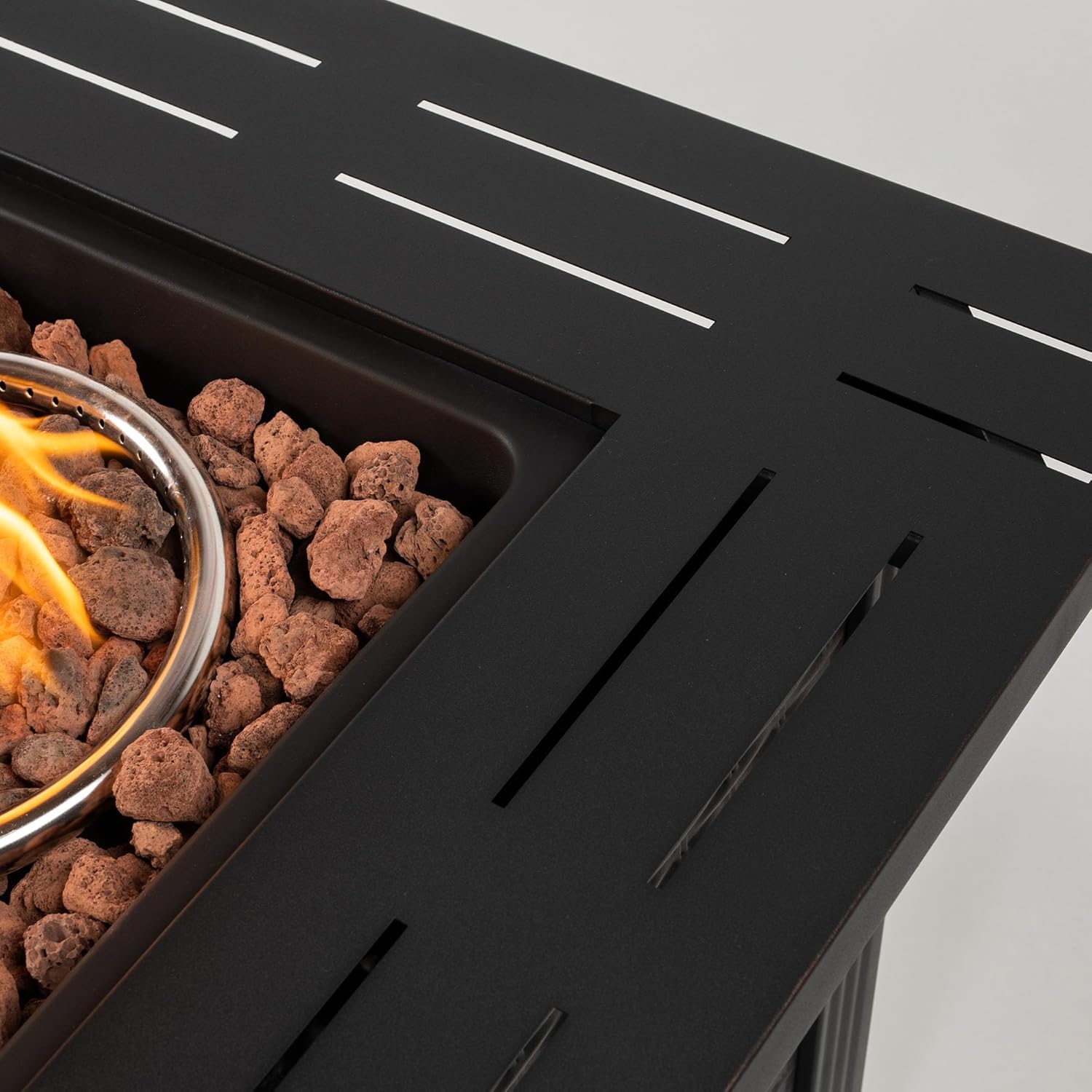 28-inch Square Propane Fire Pit Table, 50000 BTU Outdoor Steel Patio Heater with Volcanic Stones, Quick Assembly Backyard Garden Deck Heating